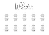 Black and white seating chart landscape for weddings. Ships from Auckland, NZ. 