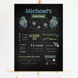 Blue Balloons Blackboard First Birthday Milestone Board/Sign/Poster NZ