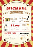 red and gold circus milestone board/sign/poster for kids first birthday. Ships from Auckland, New Zealand (NZ)