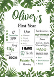 jungle first birthday milestone board/sign/poster. NZ