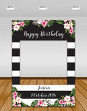 tropical flowers, black and white stripes Birthday Instagram photo frame prop or selfie frame