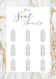 Marble Look Seating Chart. A perfect addition to your on the day wedding signage. Ships from Auckland, New Zealand (NZ)