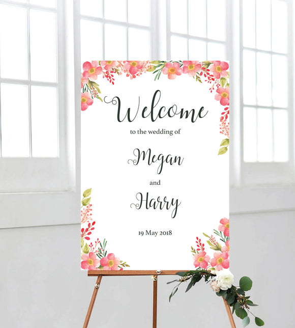 Pink Floral Welcome sign, perfect for events such as weddings, birthdays, bridal showers, baby showers, engagements, anniversaries, etc. Ships from Auckland New Zealand (NZ)