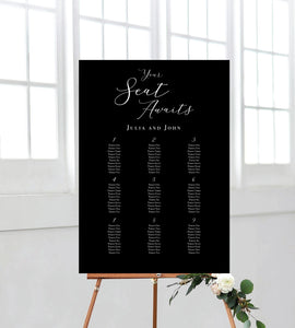 Black and White Seating Chart/Sign/Poster for wedding. Ships from Auckland, NZ