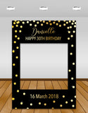 Black with Gold Confetti Birthday Instagram photo frame prop or selfie frame