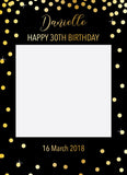 Black with Gold Confetti Birthday Instagram photo frame prop or selfie frame