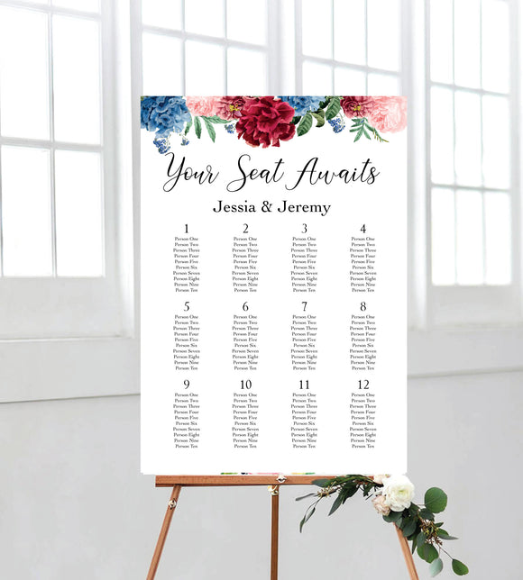 peony poppies seating chart. perfect for weddings. ships from Auckland, nz