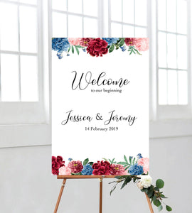 Peony Poppies Welcome Sign. Perfect for events such as weddings, Birthdays, Bridal Showers, Engagements, Baby Showers, etc. Ships from Auckland, NZ
