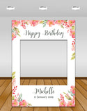 Pink Floral Birthday Instagram photo frame prop or selfie frame