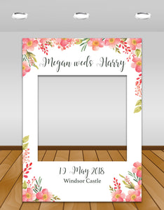 Pink Floral Wedding Instagram photo frame prop or selfie frame