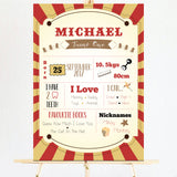 red and gold circus milestone board/sign/poster for kids first birthday. Ships from Auckland, New Zealand (NZ)