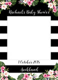 Tropical flowers, black and white stripes Baby Shower Instagram photo frame prop or selfie frame